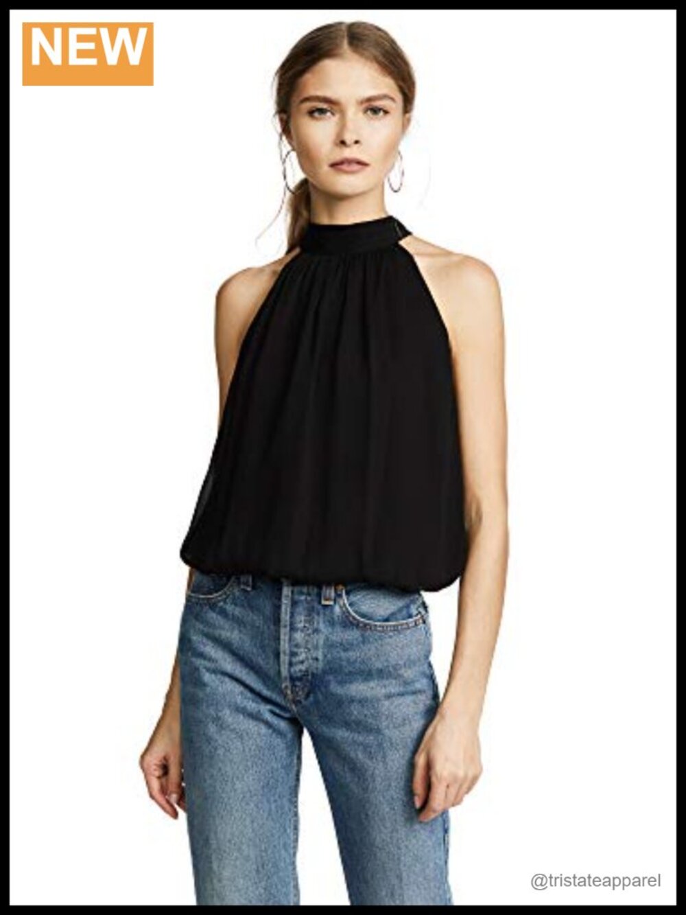 Sleeveless Halter Blouse Gathered Bubble Hem Chiffon Women's Top